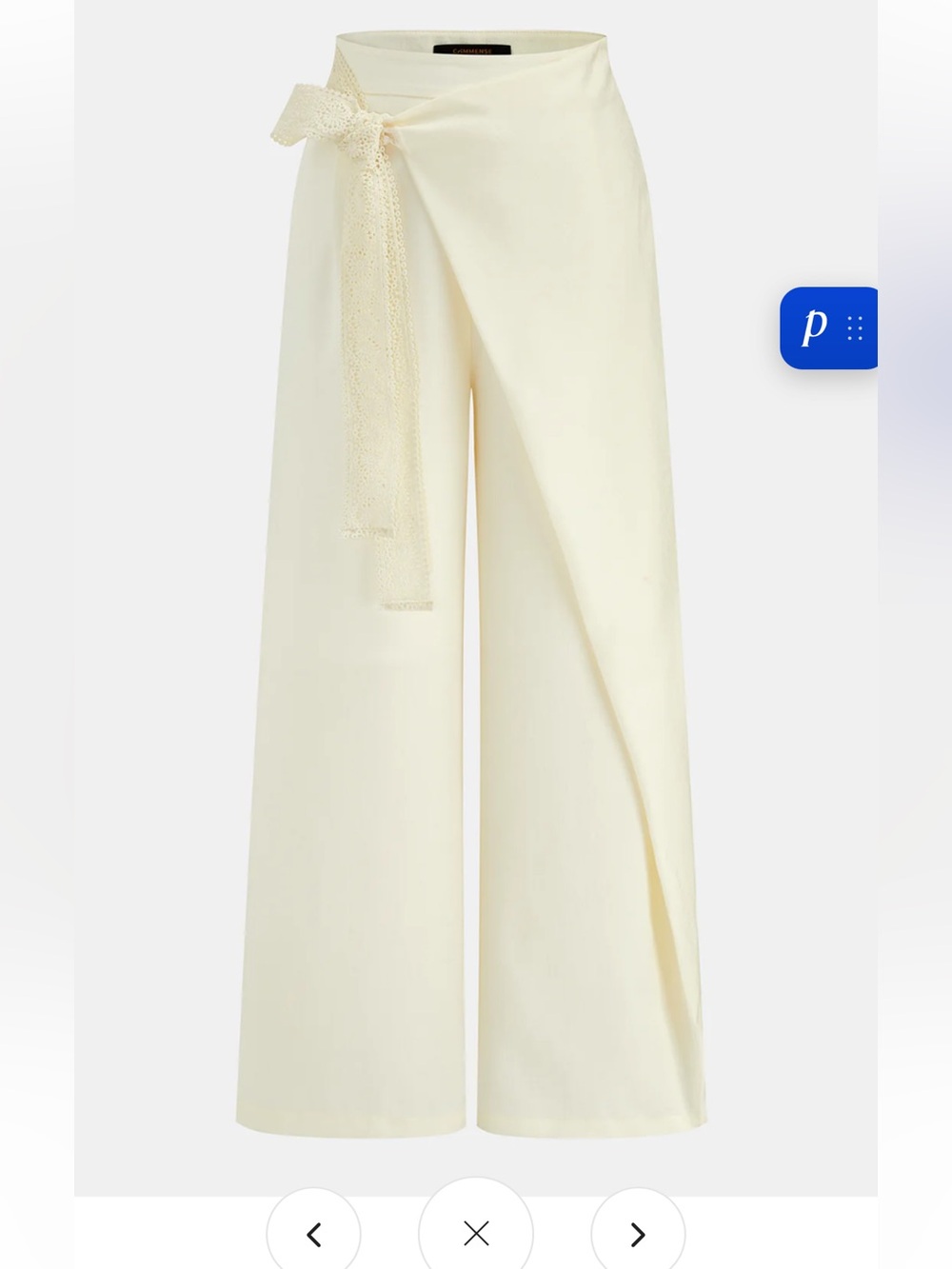 Ivory Wrap-Front Wide Leg Pants with Tie